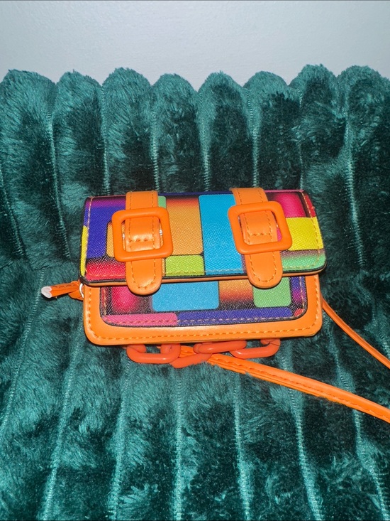 Handbags - Multicolor Geometric Mini Crossbody with Orange Trim